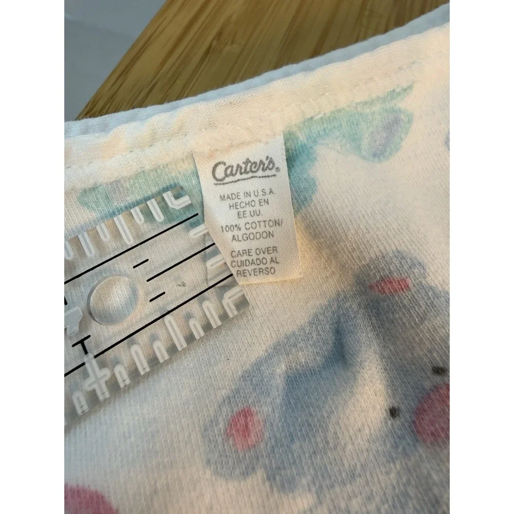 Carters White Blue Green Pink Teddy Bear Baby Blanket Cotton Pastel Vintage 90's